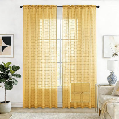 SpaceDresser Check Sheer Curtains 108 Inches Long by SpaceDresser