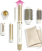 GLAMUP® 6 in 1 Hot Air Styler, Upgraded Long Barrel, Round Brush, Powerful High Speed Dryer, Tight Grip, Curling Volumizing Gift Set with Travel Bag