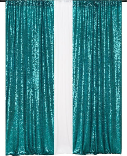 Eternal Beauty Teal Sequin Backdrop Curtains, 2 Panels 2x8FT | 3mm Sparkle - Image 2