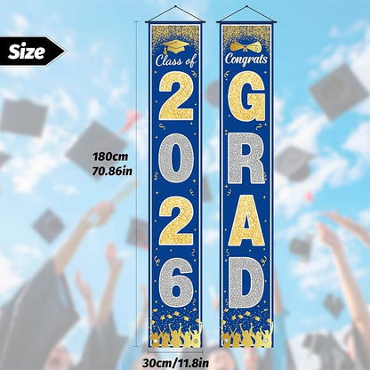 OHOME Graduation Decorations 2026 2027- Blue Gold Congrats Grad Porch Banner - Image 3