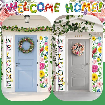 Frienda 2 Pcs Spring Welcome Floral Porch Banners 72"x12" Summer Flower Hanging - Image 4
