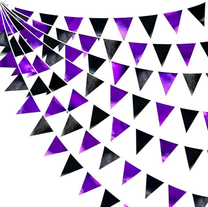 Purple and Black Party Decorations Metallic Fabric Triangle Pennant Banner Flag by pinkblume
