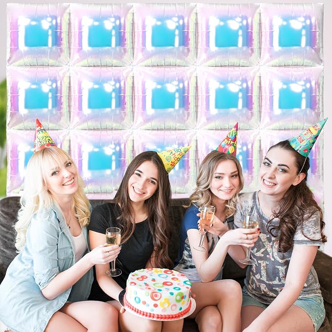 NISOCY 25PCS Iridescent Square Foil Balloons Wall Backdrop | Holographic - Image 6