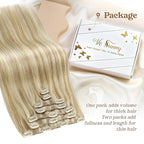 Ve Sunny Clip in Hair Extensions Human Hair Dark Blonde Highlights Golden Blonde Hair Extensions Full Head Real Hair Extensions Clip in Human Hair Natural Straight 7pcs 22 inch 120g