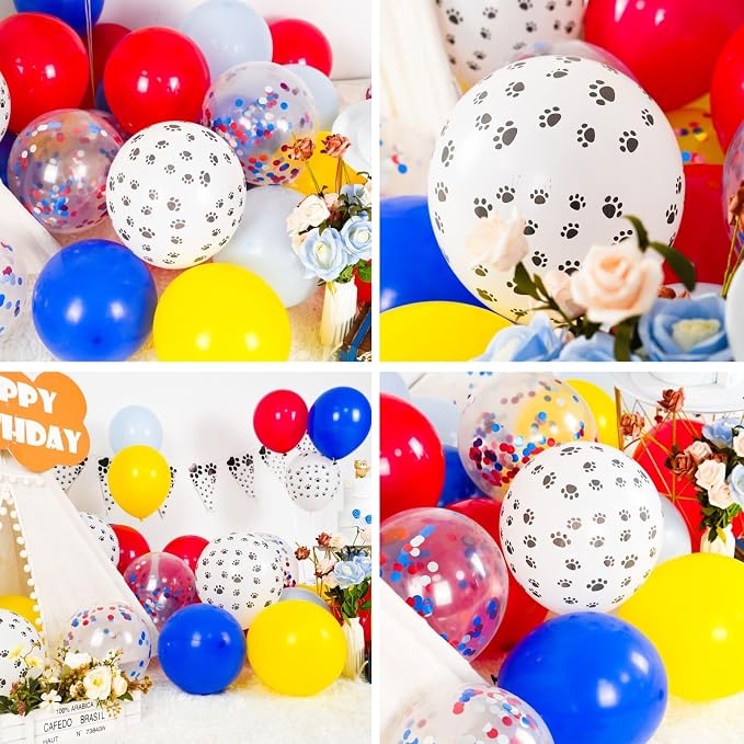 Dog Paw Balloons, 12 Inch Dog Paw Print Balloons, Royal Blue and Red Yellow - Image 6