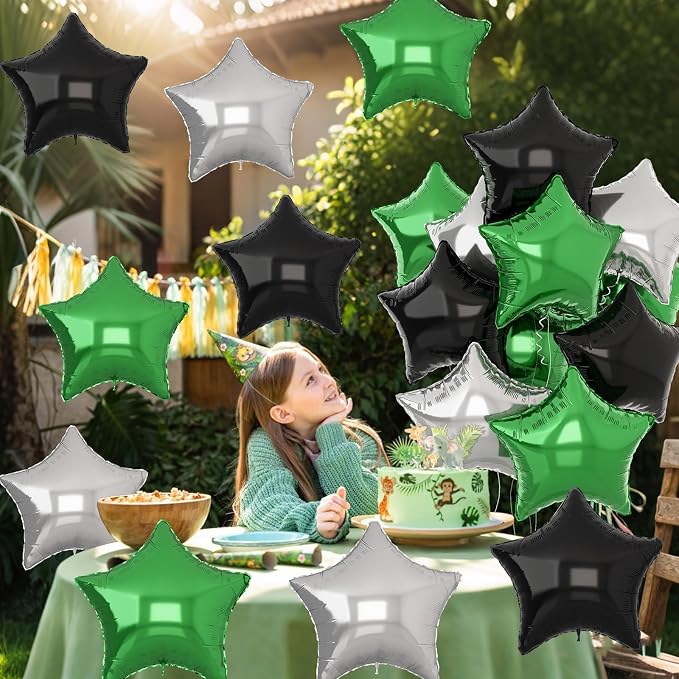 Green Black Star Balloons, 18Inch Balck Olive and Silver Stars Shape Foil - Image 6