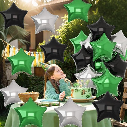 Green Black Star Balloons, 18Inch Balck Olive and Silver Stars Shape Foil - Image 6
