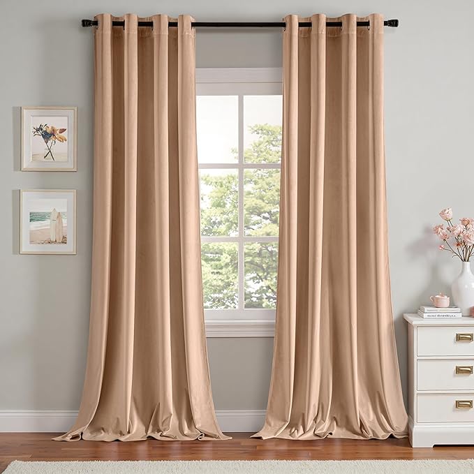 MIULEE Velvet Curtains Blush Beige 52 x 96 Inch Length Set of 2 | Grommet Drapes by MIULEE