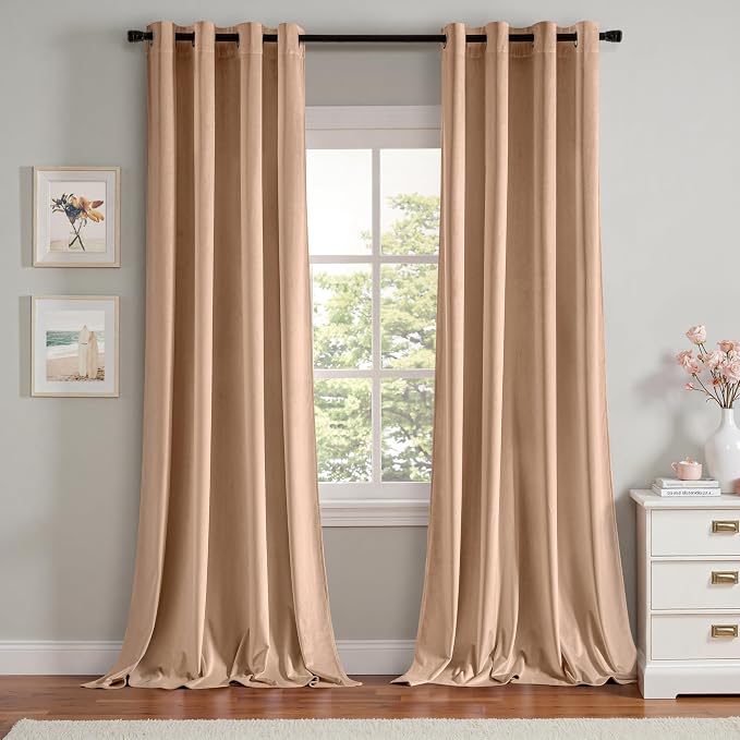MIULEE Velvet Curtains Blush Beige 52 x 90 Inch Length Set of 2 | Grommet Drapes by MIULEE