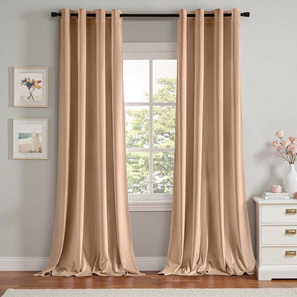 MIULEE Velvet Curtains Blush Beige 52 x 90 Inch Length Set of 2 | Grommet Drapes by MIULEE