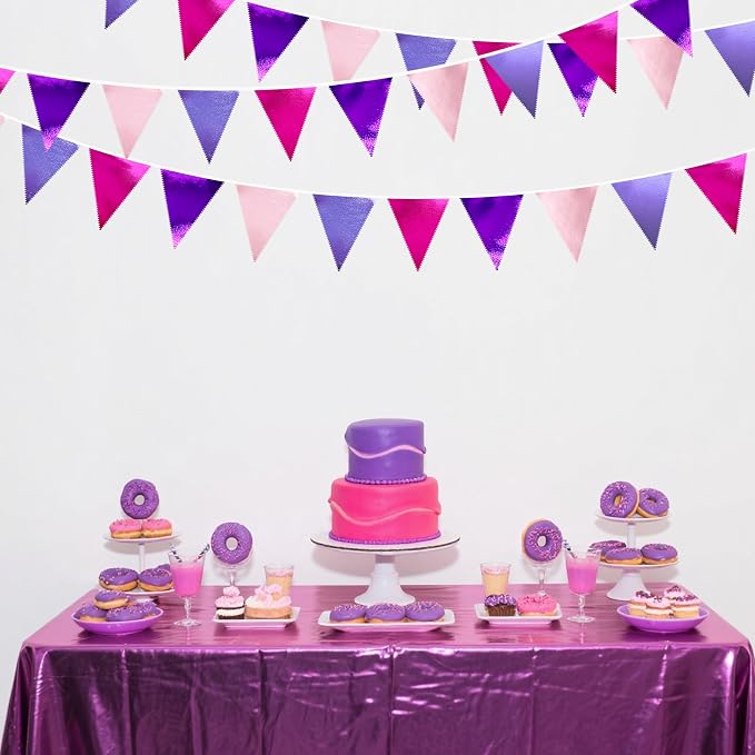 Pink and Purple Party Decorations Metallic Hot Pink Lavender Fabric Triangle - Image 4
