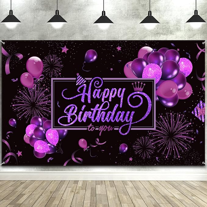 Blulu Happy Birthday Backdrop Banner Sign Poster Large Fabric Glitter Balloon by Blulu