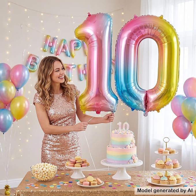 40 Inch Rainbow Foil Number 10 Balloon - Image 4