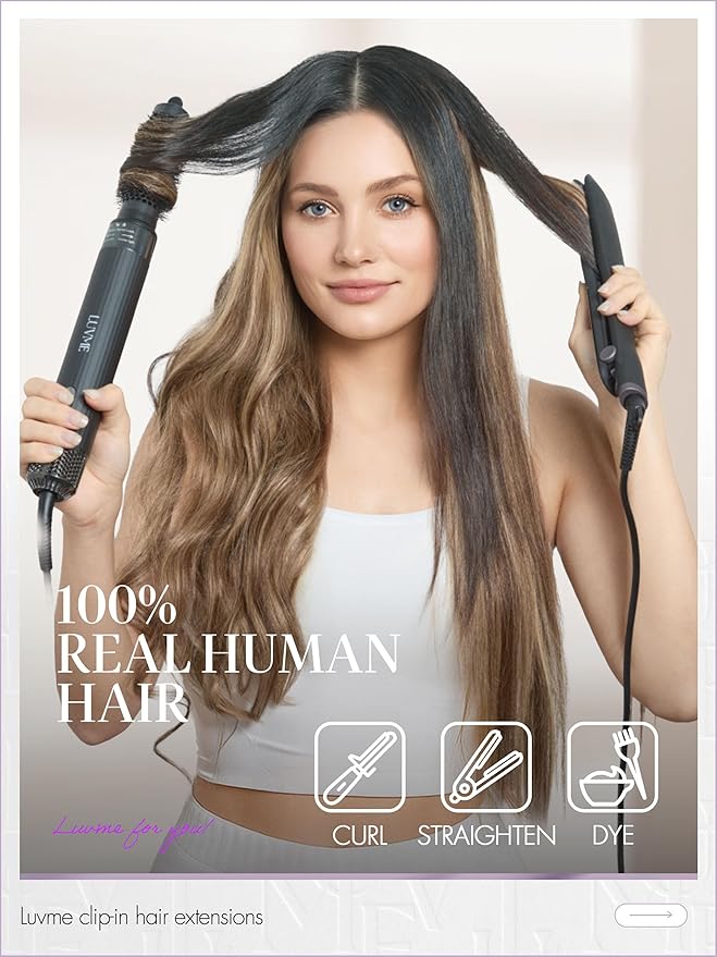 LUVME Clip in Hair Extensions, Straight Seamless 26 Inch 70g 4Pcs Chestnut Brown, 100% Real Remy Human Hair, Soft Natural Full Max Invisible Comfortable Hair Extensions for Women