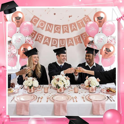 Kasyat 4 Set Pink and Rose Gold Graduation Balloons Stand High 53 Inch Class of - Image 5