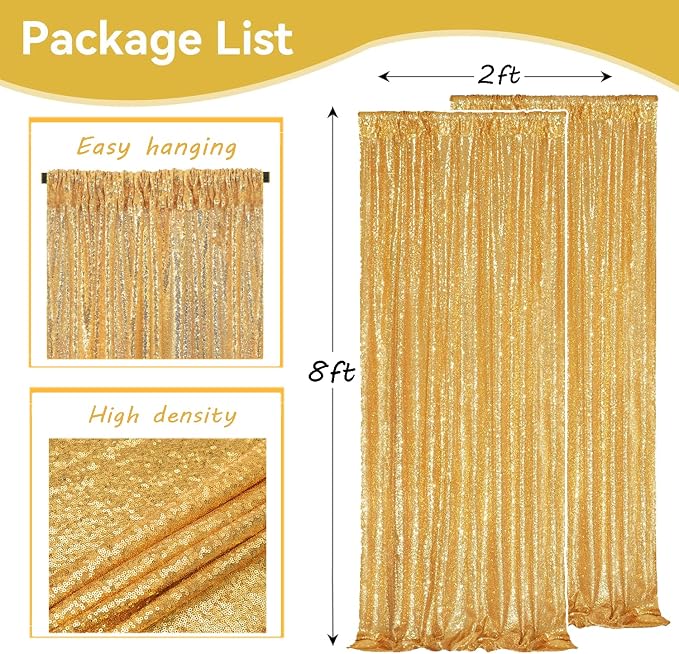 Gold Sequin Backdrop Curtains 2Panels 2x8ft - Image 8