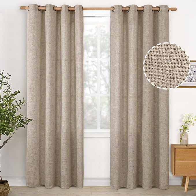 YoungsTex Oatmeal Burlap Linen Curtains 80 Inch Length, Light Filtering Window by YoungsTex