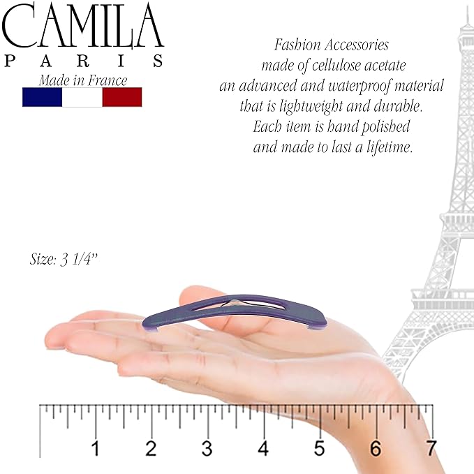 Camila Paris CP2933 French Hair Barrettes Clips, Snap Hair Slides Clic Clac for Women, Styling Girls Side Slide-in Metal Snap Pin Hair Accessories for Women. Strong Hold, No Slip Grip, Made in France