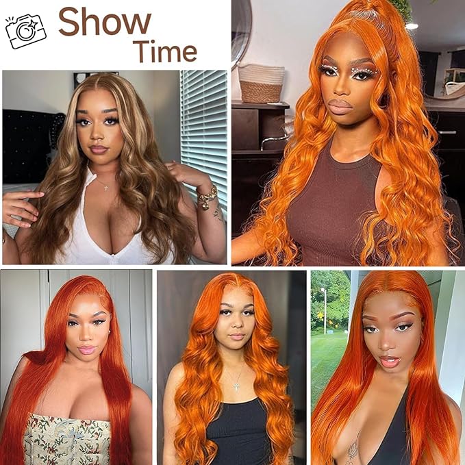 28inch Ginger Wig Human Hair 13X4 180% Density Ginger Orange Lace Front Wigs Human Hair 350 Colored Straight HD Transparent Lace Frontal Wigs Human Hair Pre Plucked With Baby hair