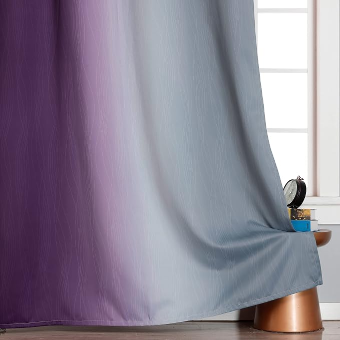 Ombre Purple and Gray Curtains 96 Inches Long, Total Blackout Curtains - Image 6