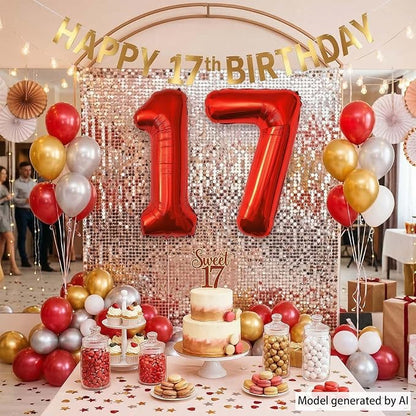Red Number 17 Balloon 40 Inch, Foil Numeral - Image 7