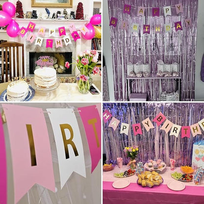 Happy Birthday Banner With Shiny Gold Letters, Swallowtail Design Hanging Signs - Image 5