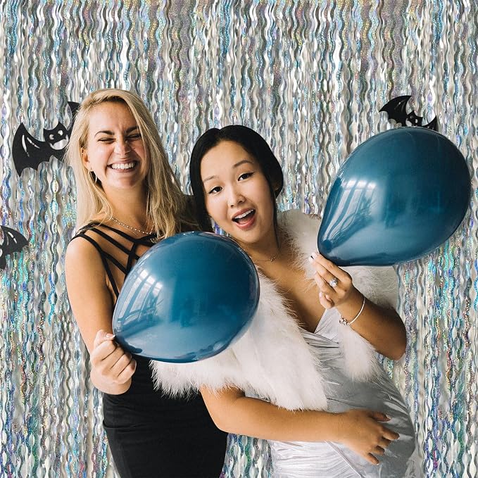 2 Pack Silver Backdrop Curtain Tinsel Streamers Sparkle Metallic Wavy Foil - Image 5