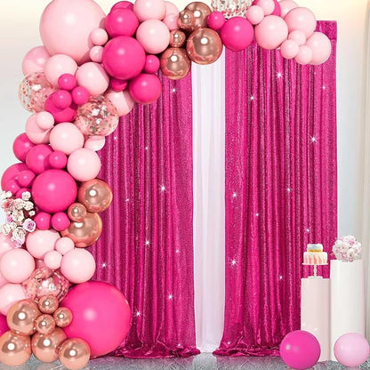 Fuchsia Sequin Backdrop Curtains Party Photo Glitter Drapes 2 Pcs 2FTx8FT | - Image 5