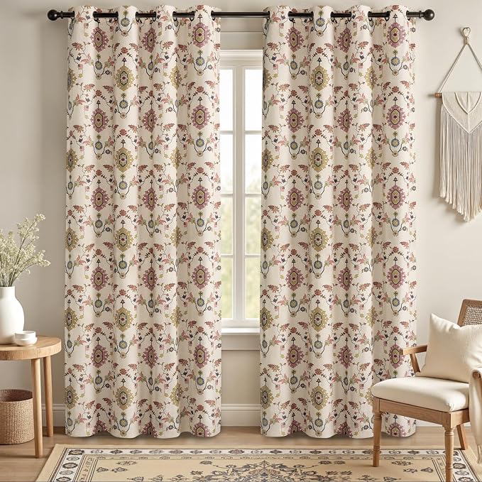 Boho Floral 100% Grommet Blackout Curtains 84 Inch 2 Panels | Colorful Bohemian - Image 6
