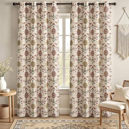 Boho Floral 100% Grommet Blackout Curtains 84 Inch 2 Panels | Colorful Bohemian - Image 6