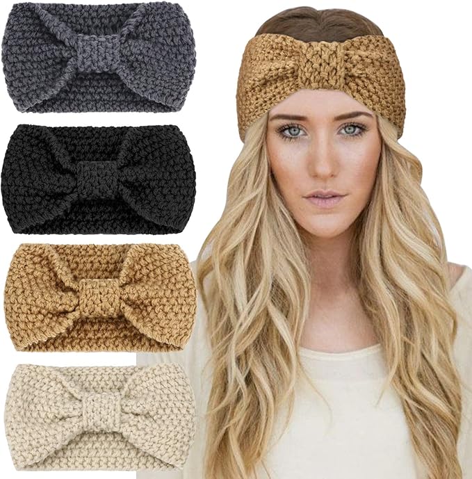 DRESHOW Knit Crochet Headband for Women Ear Warmer Soft Turban Stretch Warmer Headbands Winter Fashion Head Wrap