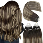 YoungSee Micro Bead Hair Extensions Real Human Hair Balayage Micro Ring Hair Extensions Human Hair Ombre Dark Brown to Blonde Beaded Hair Extension 22 Inch for Date Nights 50g 50s