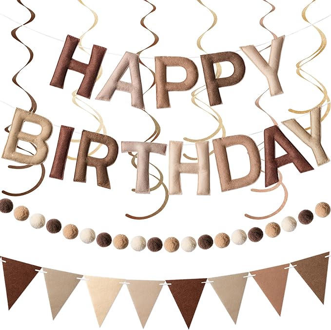 Kriyokiaa Retro Brown Happy Birthday Banner Set by Kriyokiaa