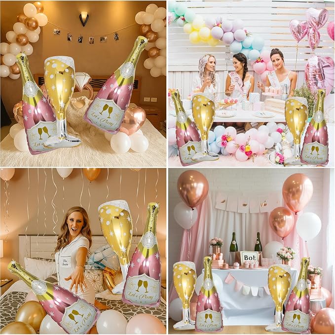 4 Pcs Champagne Balloons, Huge Rose Gold Champagne Bottle Goblet Aluminum Foil - Image 8