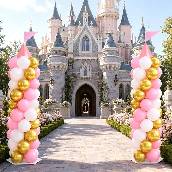 2 Sets Pink Princess Castle Balloon Column Stand Kit - Image 6