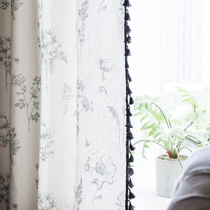 Sutuo Home Boho Curtain with Handmade Tassels, Rod Pocket Window Treatment - Image 4