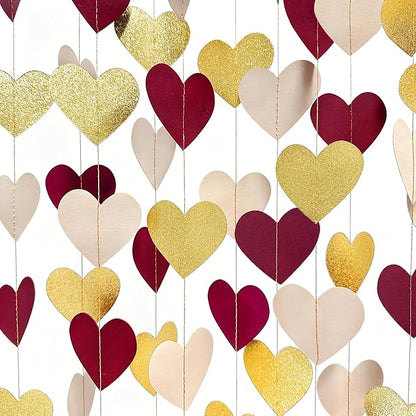 Maroon Gold Party Decorations Burgundy Beige Glitter Gold Paper Love Heart by pinkblume