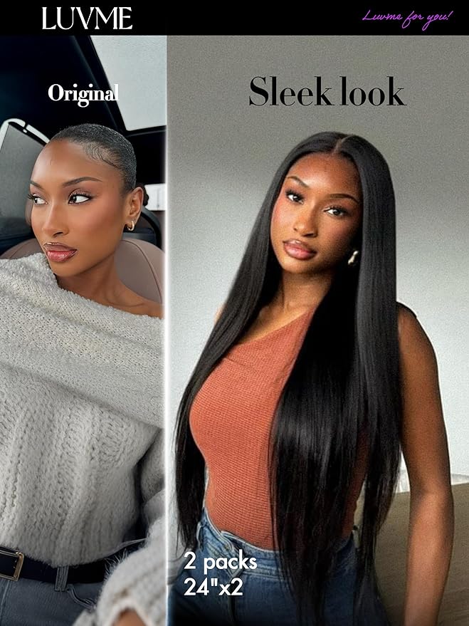 LUVME Silky Straight Seamless 2 Pack 220g 14Pcs Clip in Hair Extensions Full Max with 24inch Remy Human Hair Extensions, Natural Black 100% Real Soft Hair
