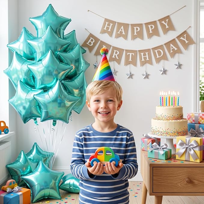 TONIFUL 15 Pcs Star Shaped Balloons 18 Inch Iridescent Green Foil Balloon | - Image 3