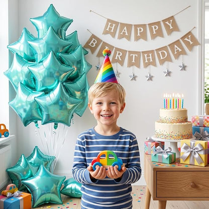 TONIFUL 15 Pcs Star Shaped Balloons 18 Inch Iridescent Green Foil Balloon | - Image 3