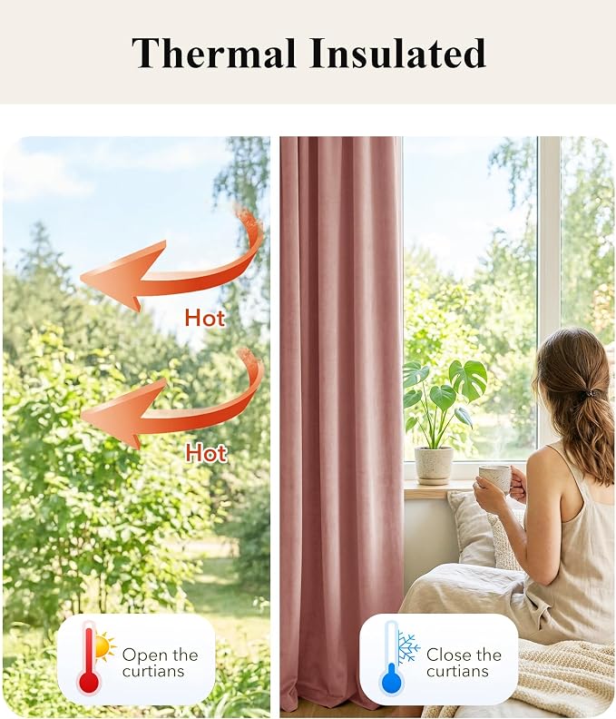 Dusty Pink Velvet Curtains for Girls Bedroom, W52 x L90, 2 Panels | Room - Image 6