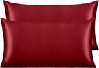 NTBAY 2 Pack Satin King Pillowcases for Hair and Skin, Luxurious and Silky Pillow Cases with Envelope Closure, 20x40 Inches, Wine Red