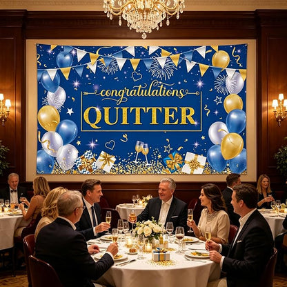 Blue Gold Congratulations Quitter Backdrop Banner Photography Background - Image 5