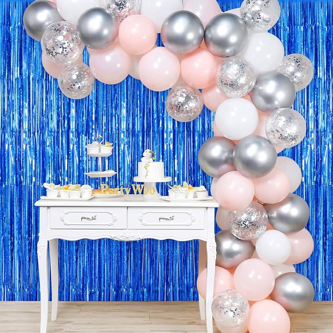 Blue Tinsel Foil Fringe Curtain Backdrop, 3.3 x 8.2 ft Metallic Glitter Curtain - Image 5
