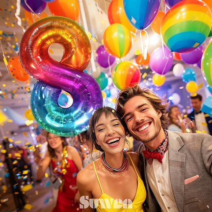 SUWEN Rainbow Number 8 Balloon 40 Inch, Big Colorful Balloons 0-9 | Large - Image 2
