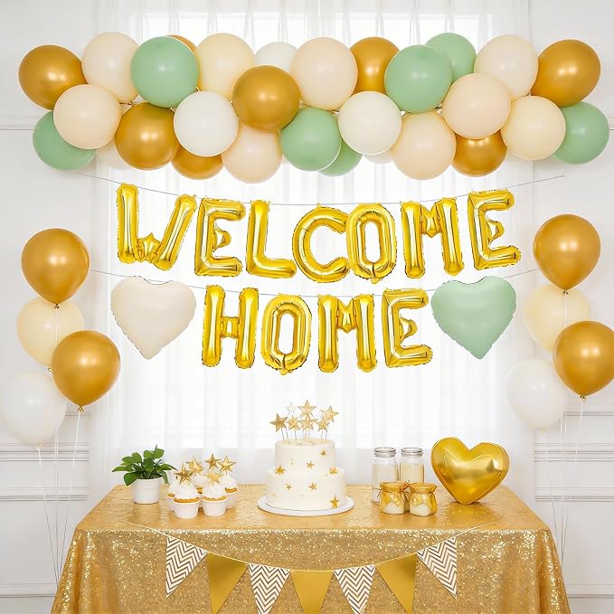 Welcome Home Balloons Green Gold, 16Inch Welcome Home Foil Balloons Banner - Image 5
