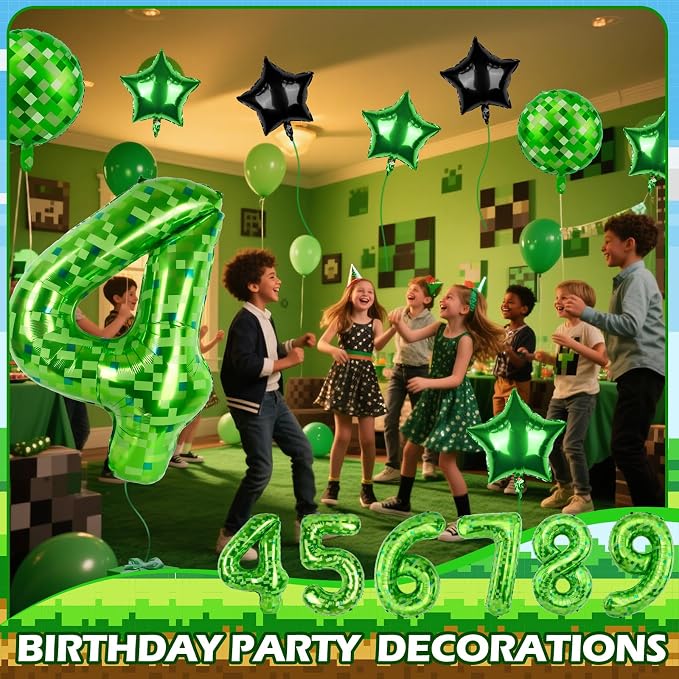 40 Inch Green Pixel Themed Number 4 Balloon Set Foil Balloon - Image 4