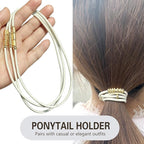Blonde Extra Large Long Bracelet Hair Ties for Thick Curly Hair,3 Pack 3mm Elastic Ponytail Holders Accessories for Women No Damage Stretchy Pony Tails Bands with Gold Metal Charms Beads