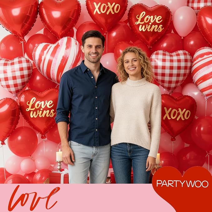 PartyWoo Red Mylar Day Heart Foil Latex Balloons 15pcs 18 Inch | Balloons - Image 2