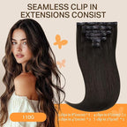 DOORES Human Hair Clip in Extensions - Mocha Brown, 22 Inch, 7pcs 110g - Seamless Remy Hair With Invisi Edge, Skin Weft Straight Hair